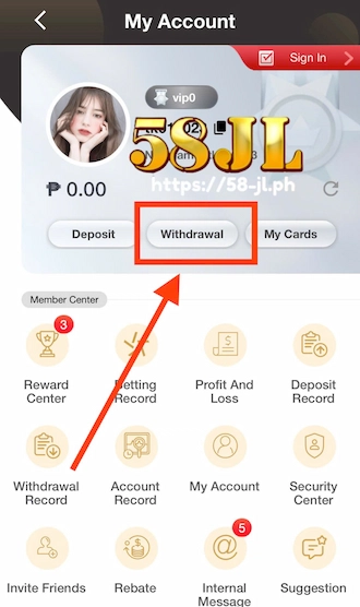 Select the Withdrawal option